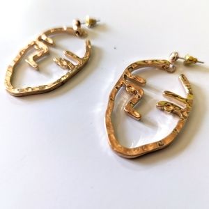 2/$15 - Gold Tone Expressionist Face Statement Earrings